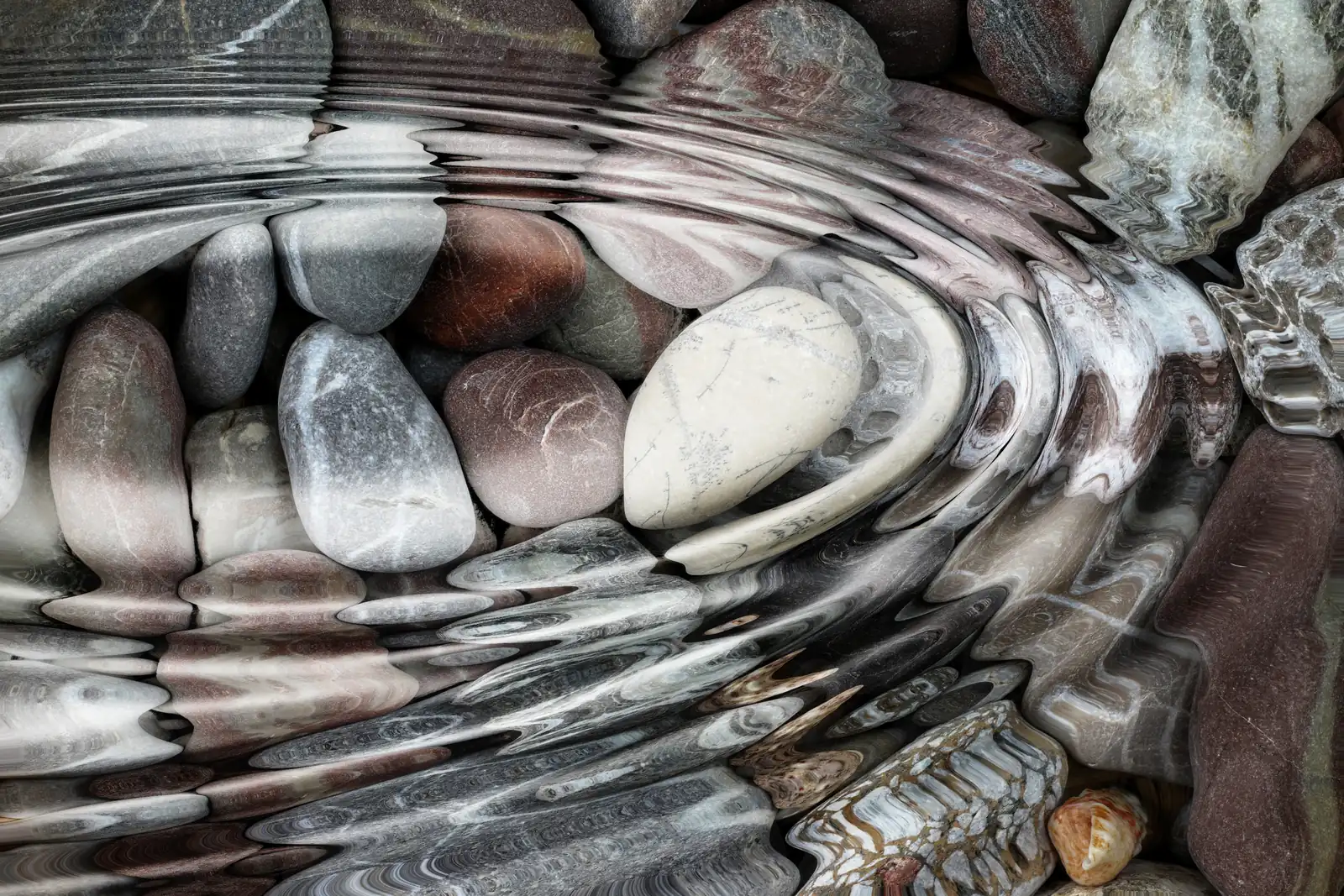 Water rippling over smooth river stones
